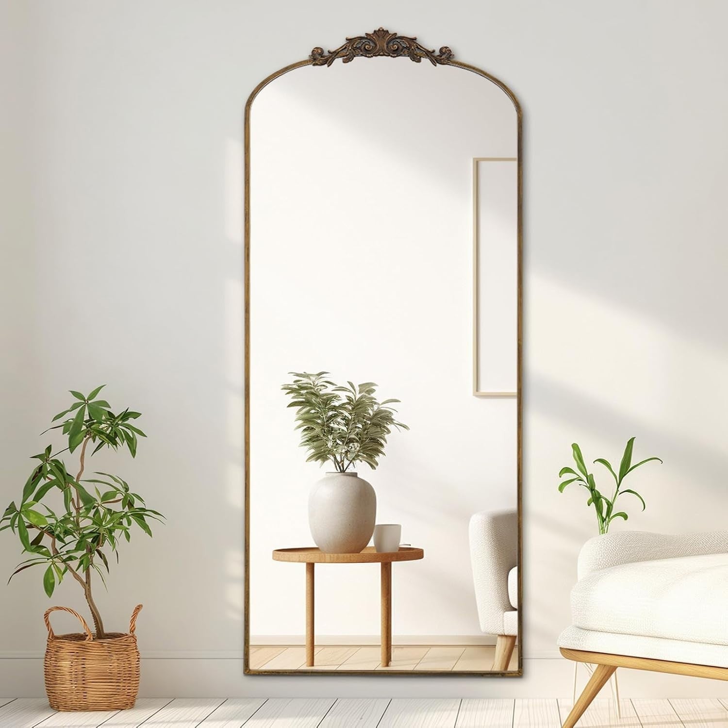 Large Arch Floor Mirror 180x76cm Ornate Bronze Full Body Leaning Wall