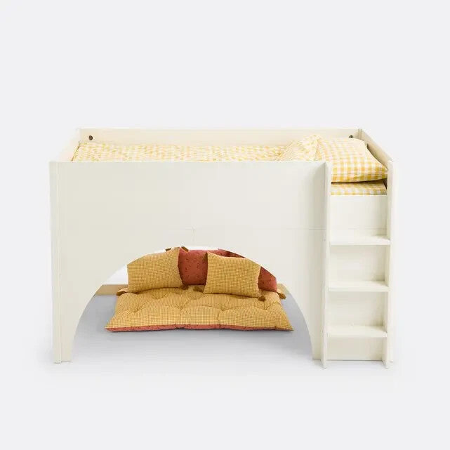 Kids Mid-Height Platform Bed with Ladder & Play Space 90x190cm White
