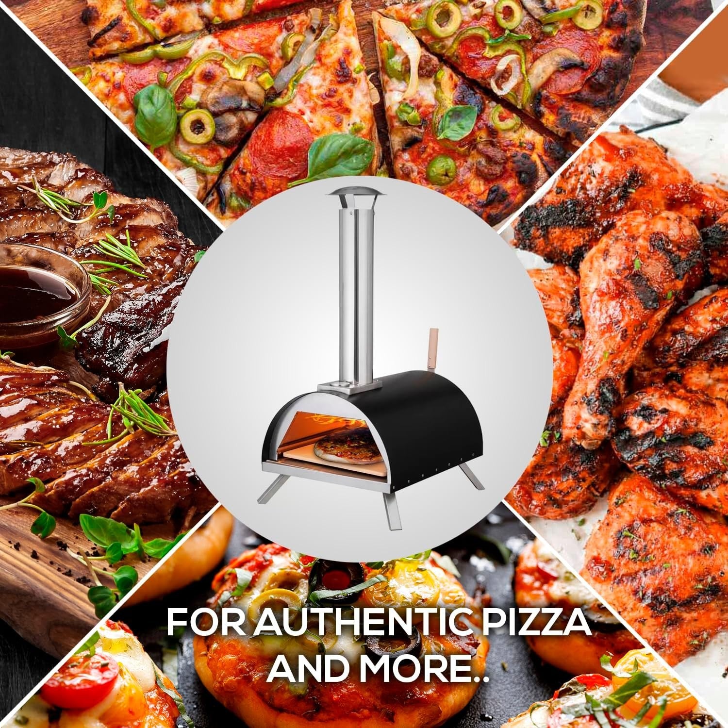 Gas & Wood Fired Outdoor Pizza Oven | Stainless Steel BBQ Pizza Maker 500°C