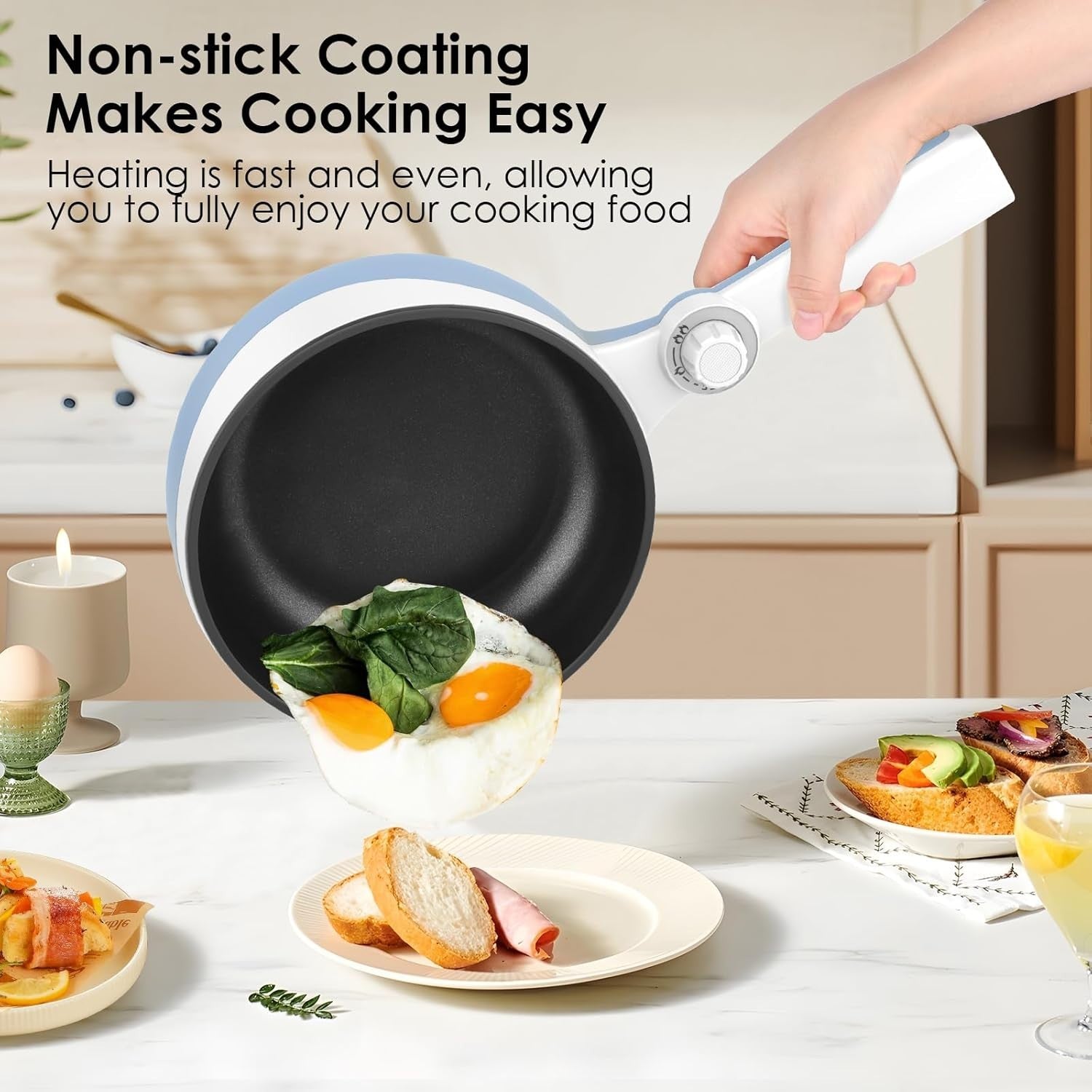 Mini Electric Hot Pot Cooker 1.7L Nonstick Skillet Ramen Pan 600W