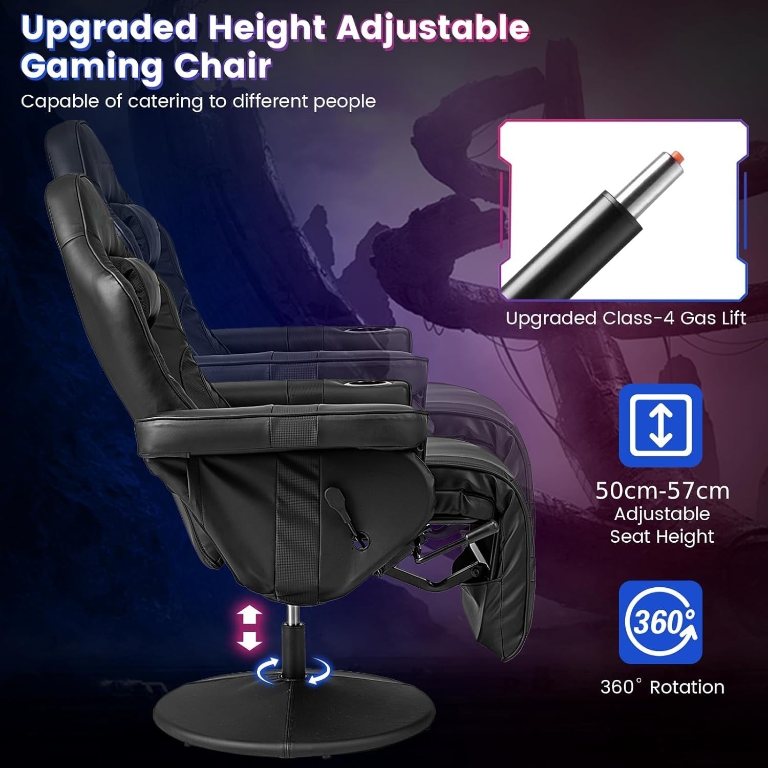 Massage Gaming Recliner Chair Swivel Adjustable Footrest PU Leather Black
