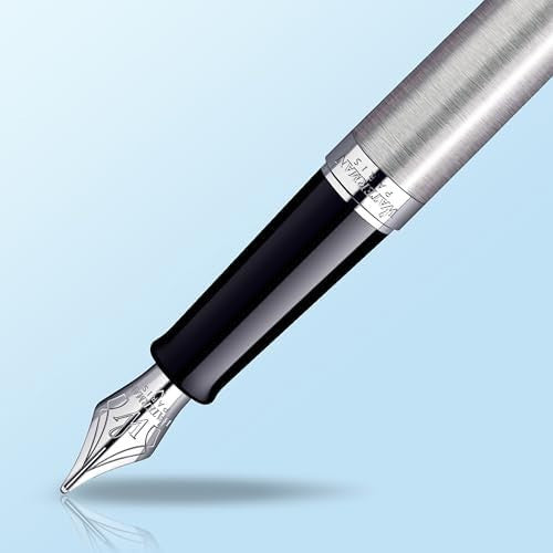 Luxury Fountain Pen – Blue Stainless Steel Barrel Chrome Trim, Medium Nib