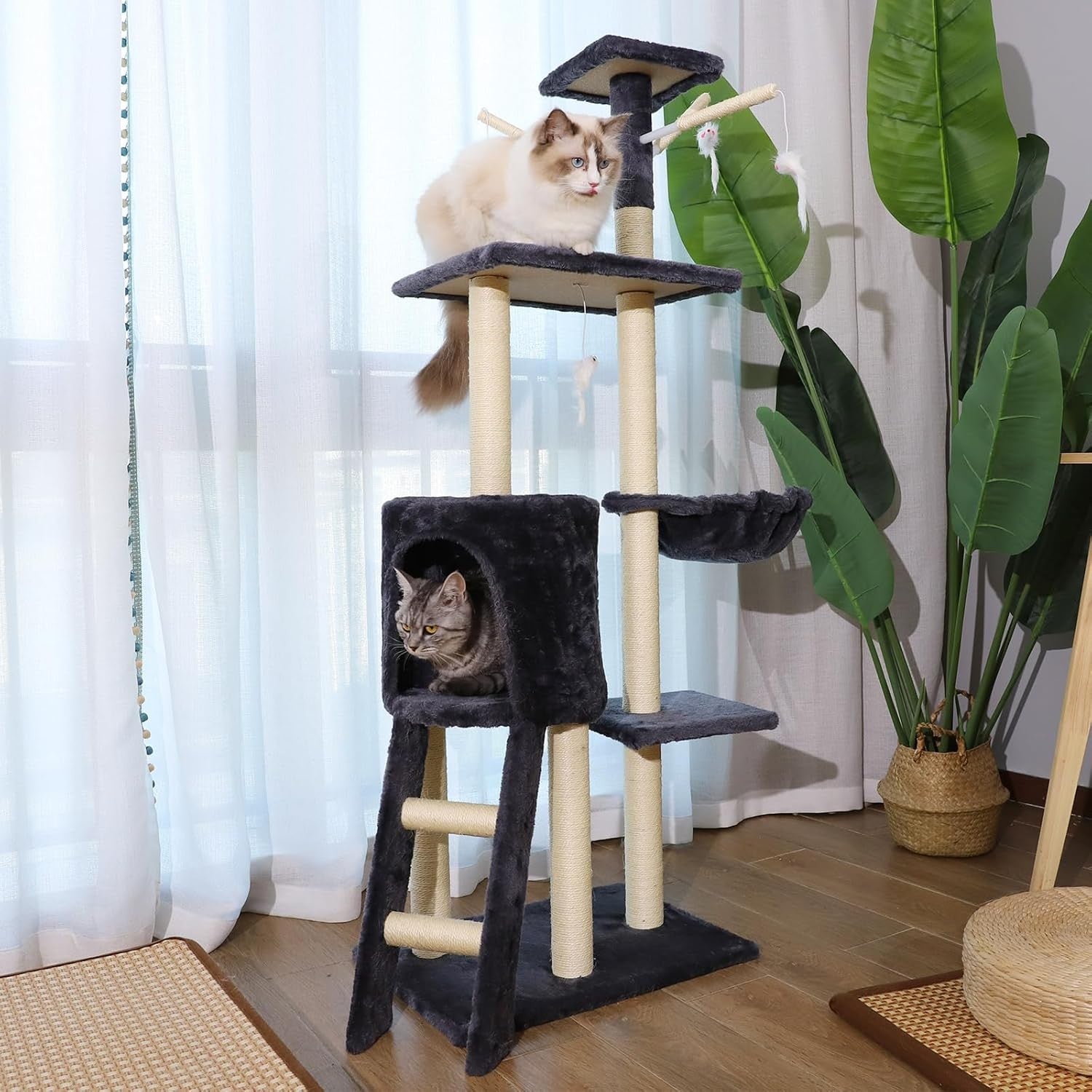 Cat Tree Tower 138cm Multi Level Condo Hammock Scratching Post Indoor Cats