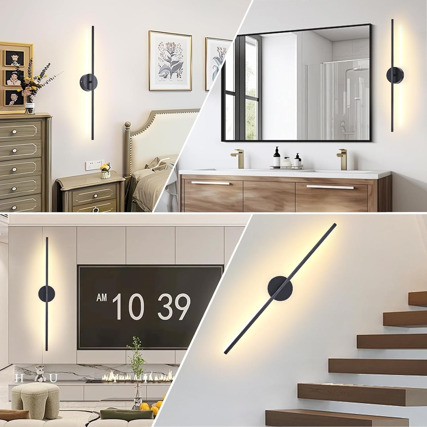 Wireless LED Wall Lights Set of 2 Rechargeable 15 Colors Remote 80CM
