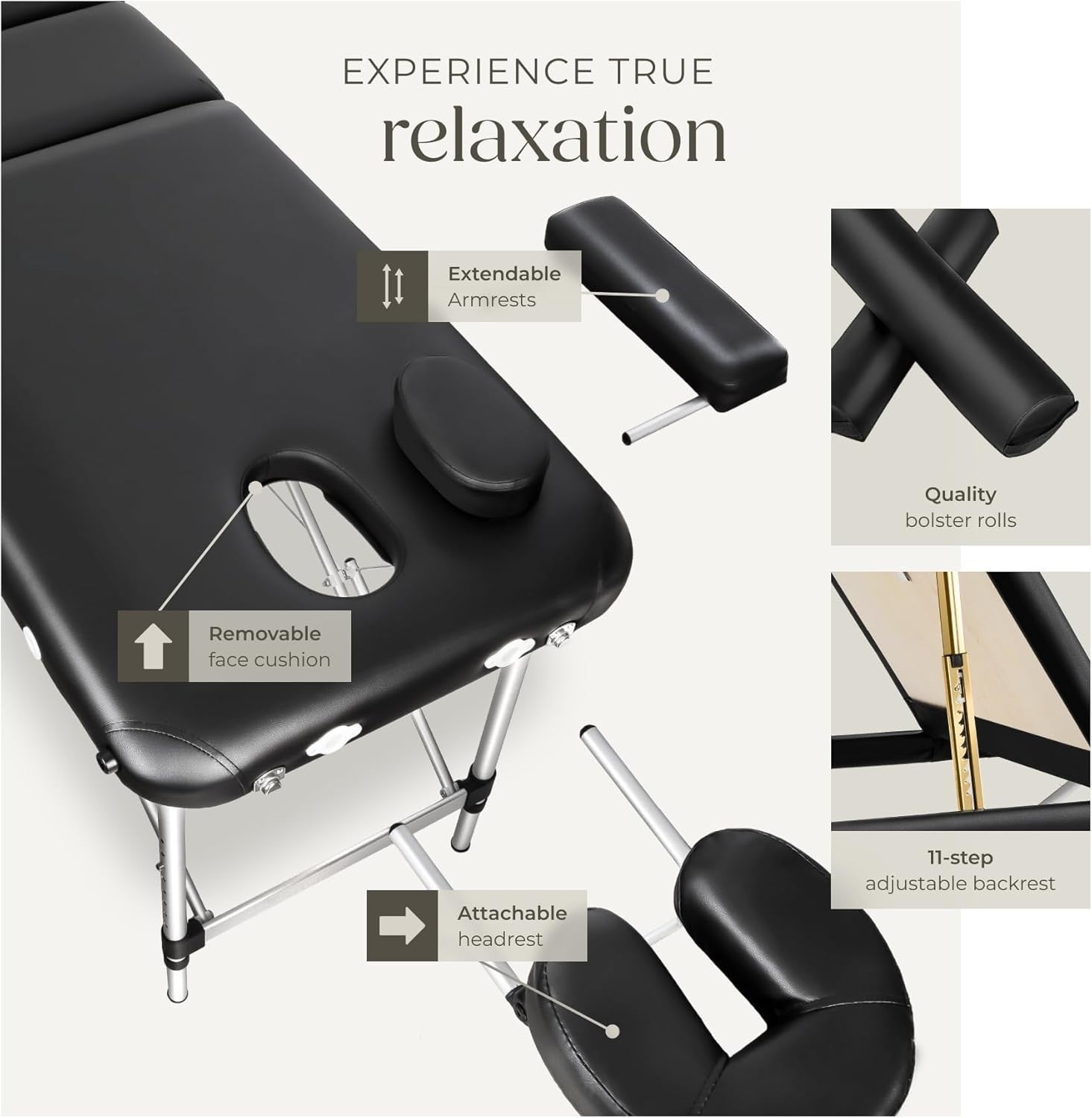 Portable Massage Table Foldable Height Adjustable Aluminium Bed + Bag Black