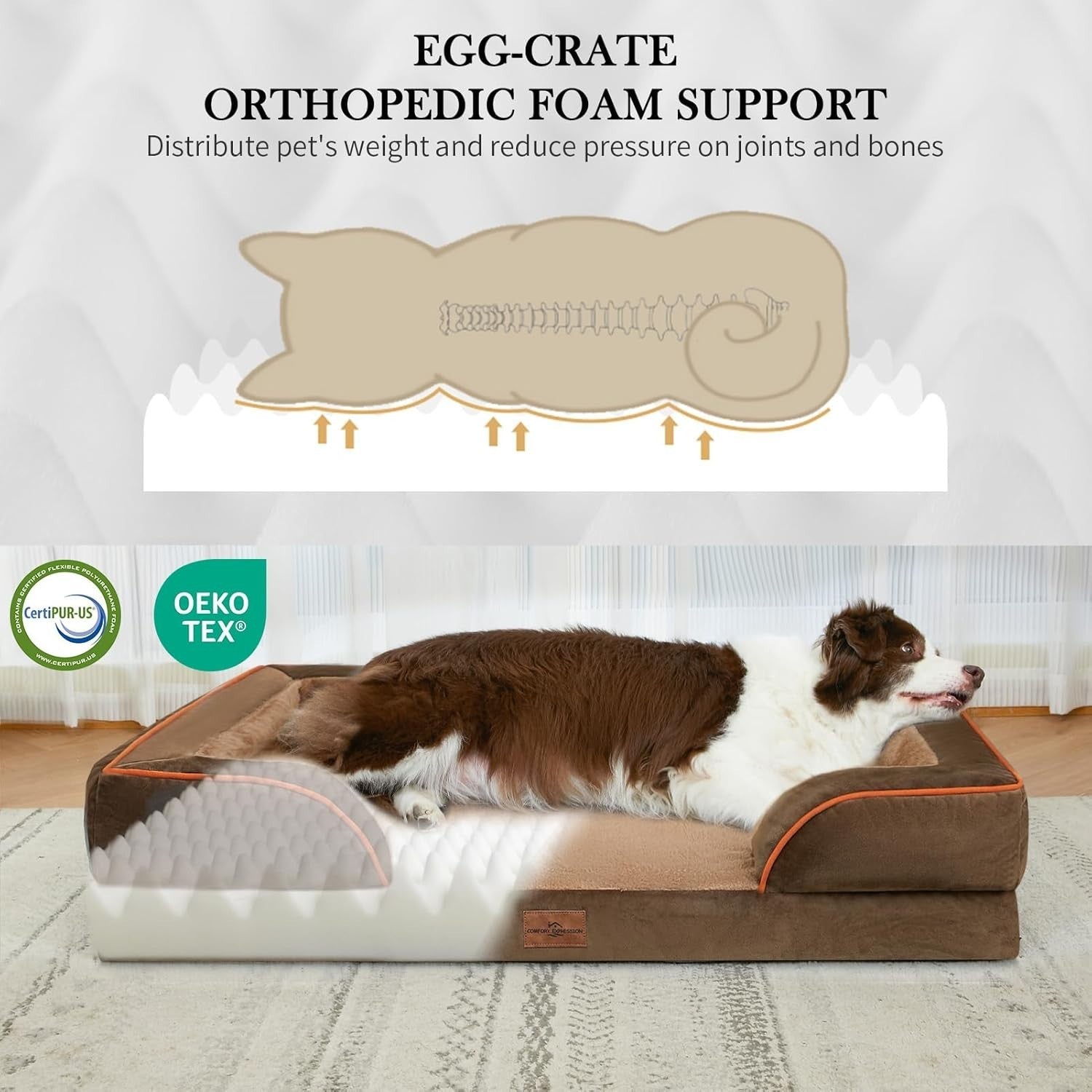 Medium Orthopedic Dog Sofa Bed 76x51x18cm Waterproof Brown