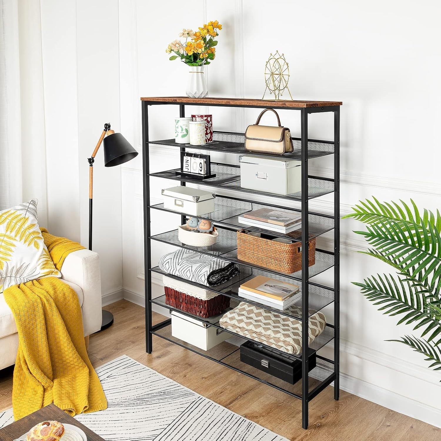 Large 8-Tier Shoe Rack 100cm Wide | Stores 35 Pairs | Adjustable Metal Shelves
