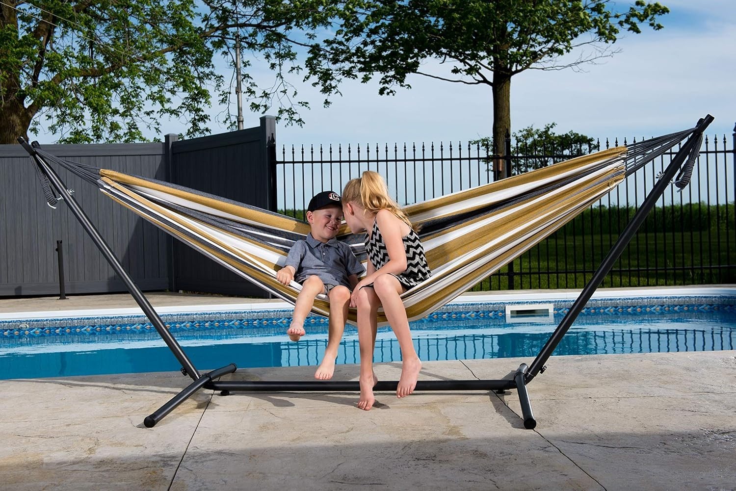 Double Cotton Hammock with Stand – 280cm 2 Person Adjustable Frame, Garden Bed
