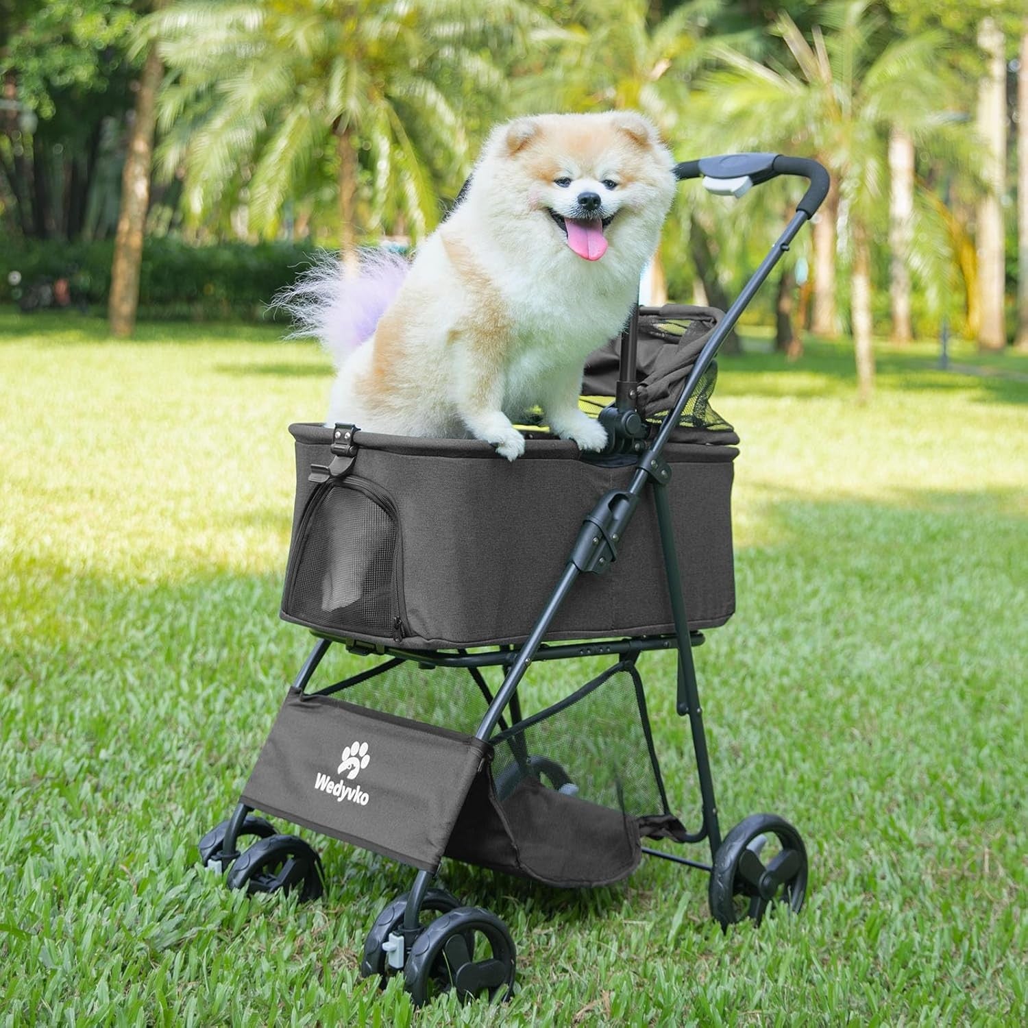 2 in 1 Pet Dog Stroller Removable Carrier 4 Wheel Folding Travel