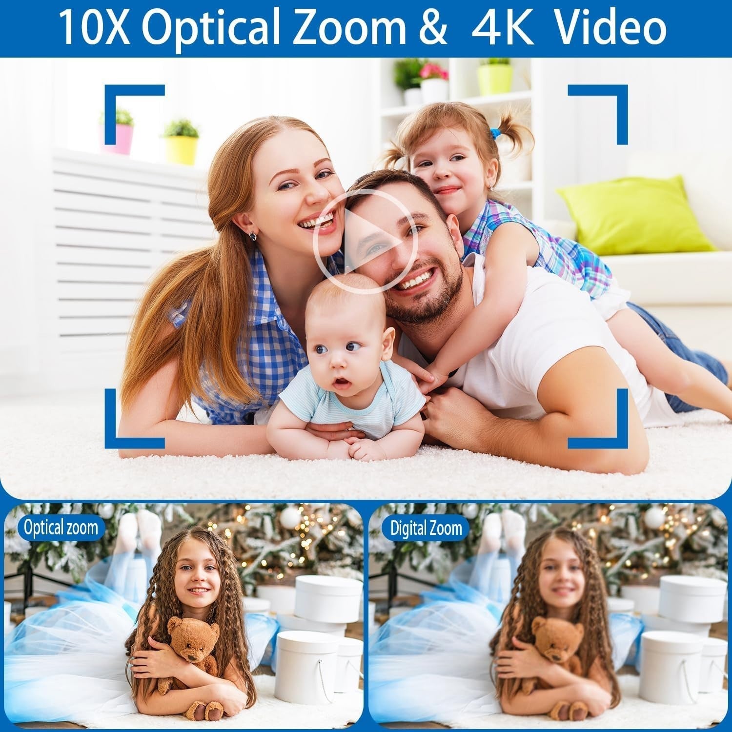 48MP 4K Digital Camera 6X Optical Zoom Vlogging Camera 32GB Dual Battery