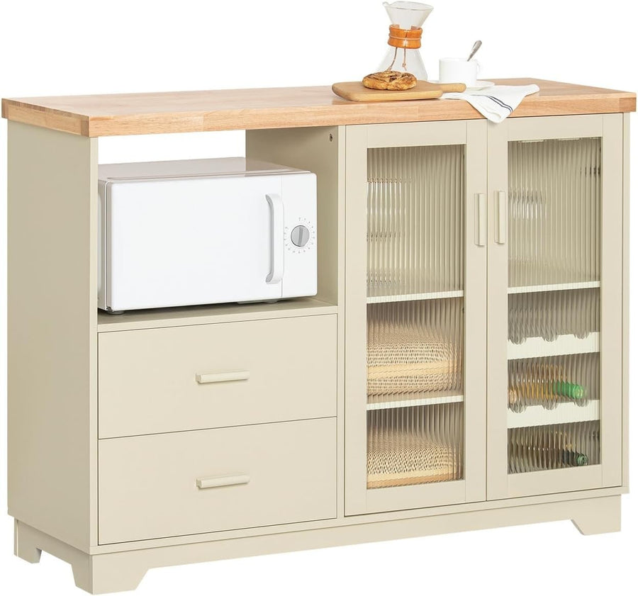 Kitchen Sideboard Cabinet with Microwave Shelf & Wine Rack Beige 120x40cm