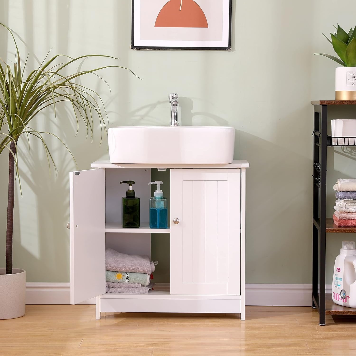 Under Sink Bathroom Cabinet 2 Door Storage Cupboard 60x29x60cm White