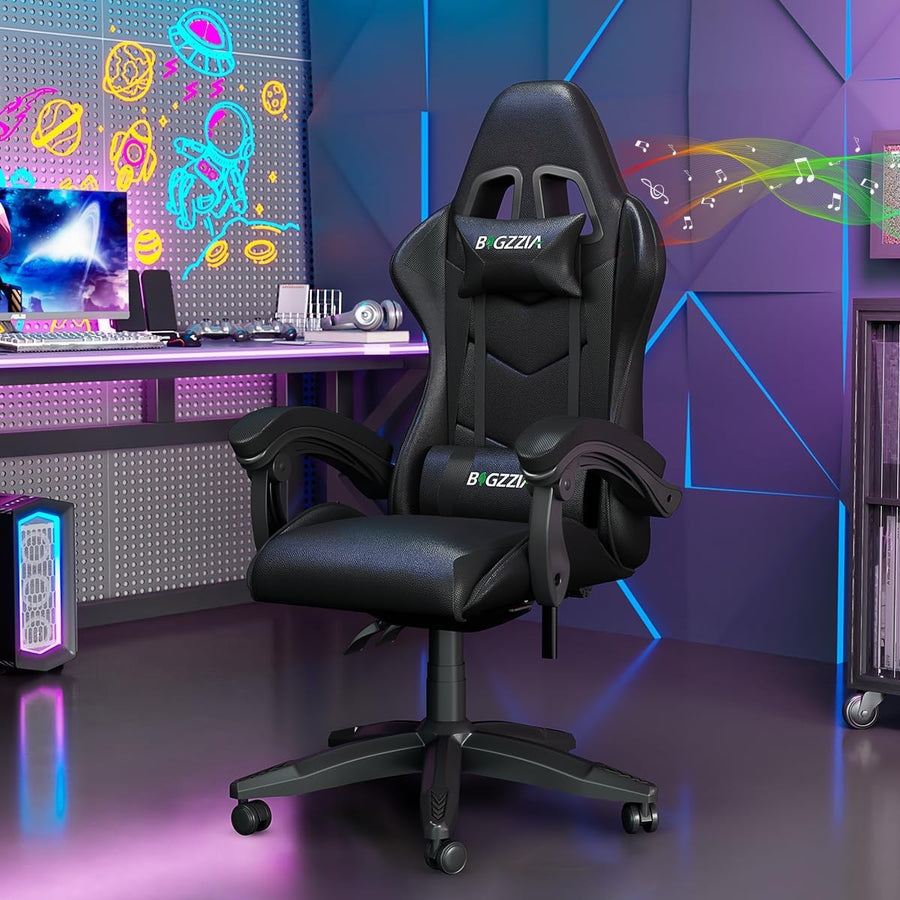 Gaming Chair w/ Bluetooth Speakers Reclining Ergonomic Black
