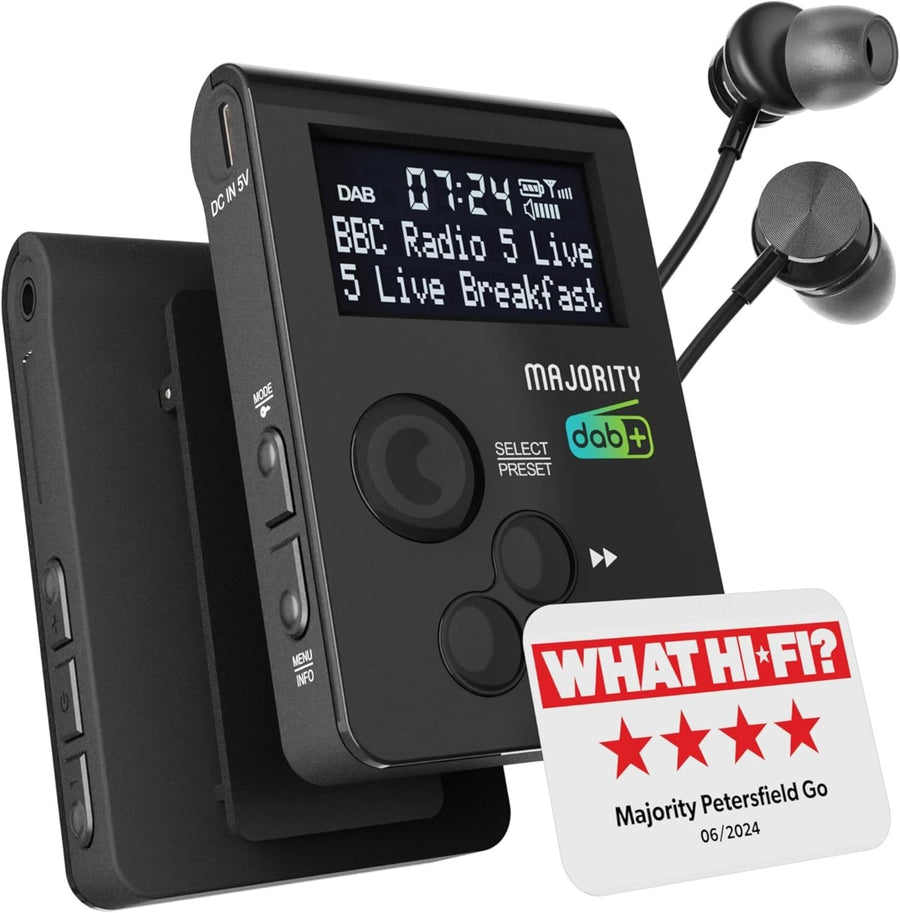 Pocket DAB/FM Radio with Sports Clip, USB Charging & 12H Battery