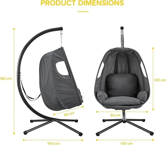 Hanging Egg Chair with Stand & Cushions – Folding Swing Seat Indoor Outdoor
