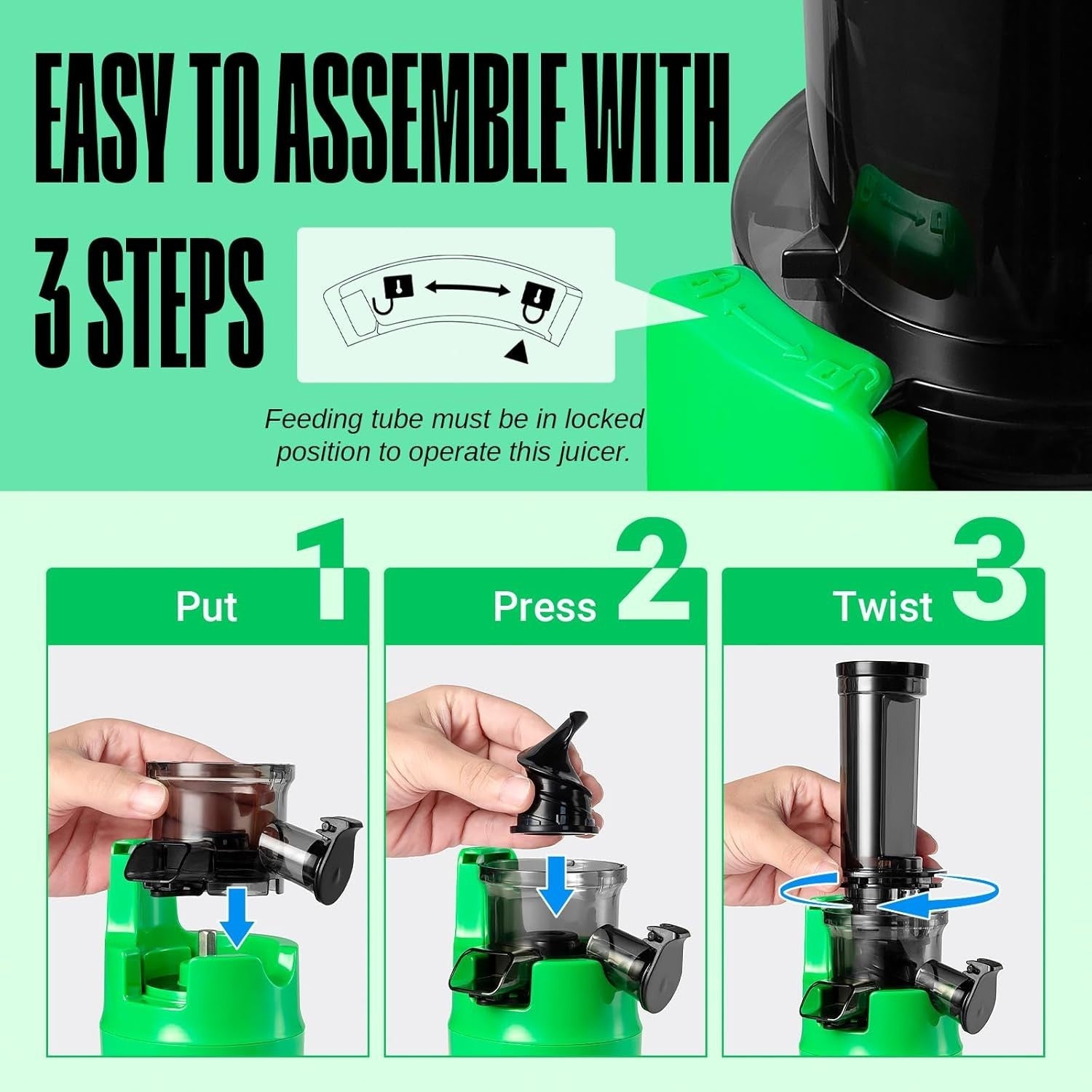 Compact Cold Press Citrus Juicer Slow Chew 60RPM Portable Green