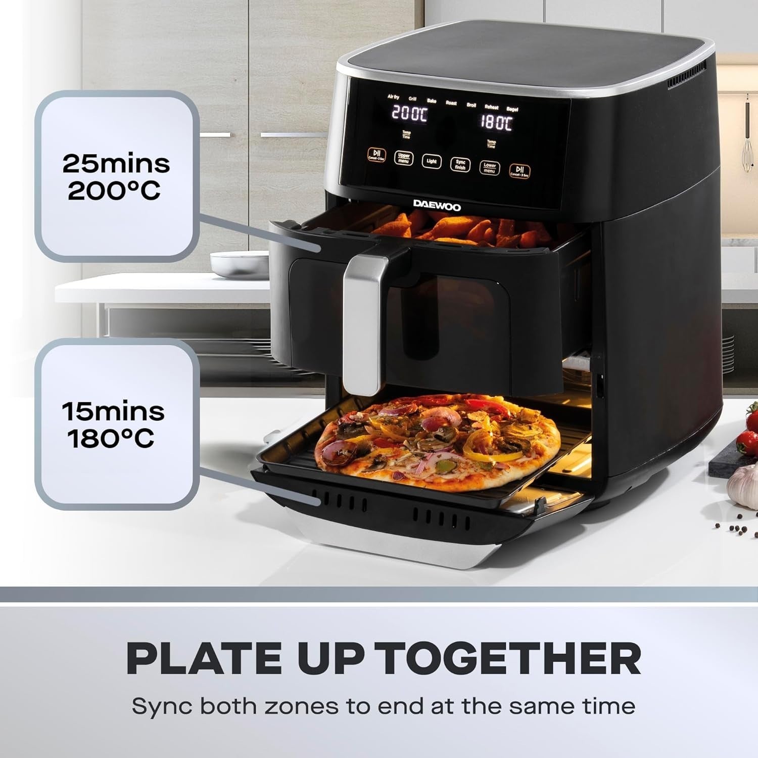 Dual Air Fryer 11L | 6L+5L Sync Finish Digital 8 Presets Healthy Family Cooker