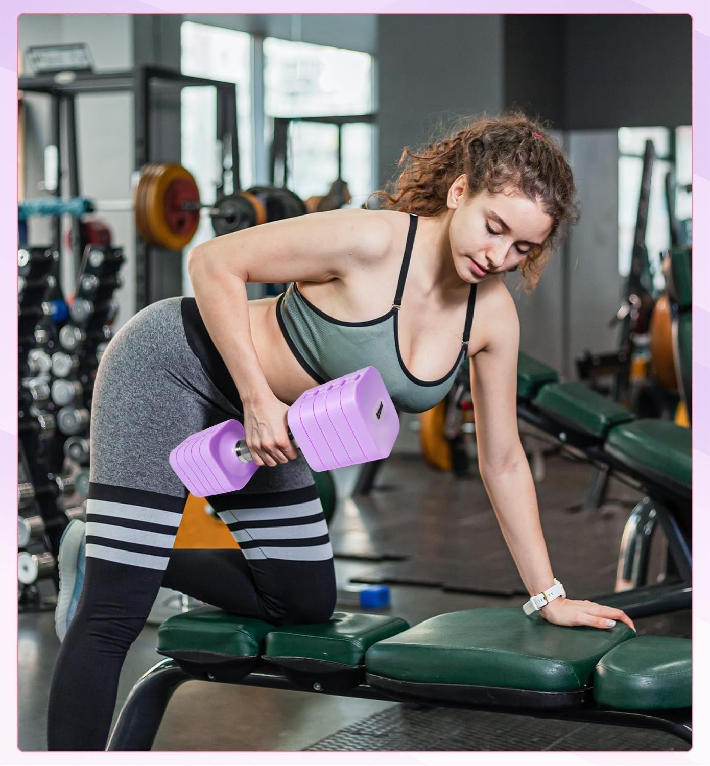 20LB Adjustable Dumbbells Pair 4-in-1 Anti-Roll Purple Home Fitness