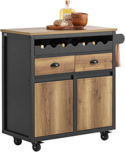 Vintage Brown Kitchen Trolley with Wine Rack, Drawers & Mobile Storage Cabinet