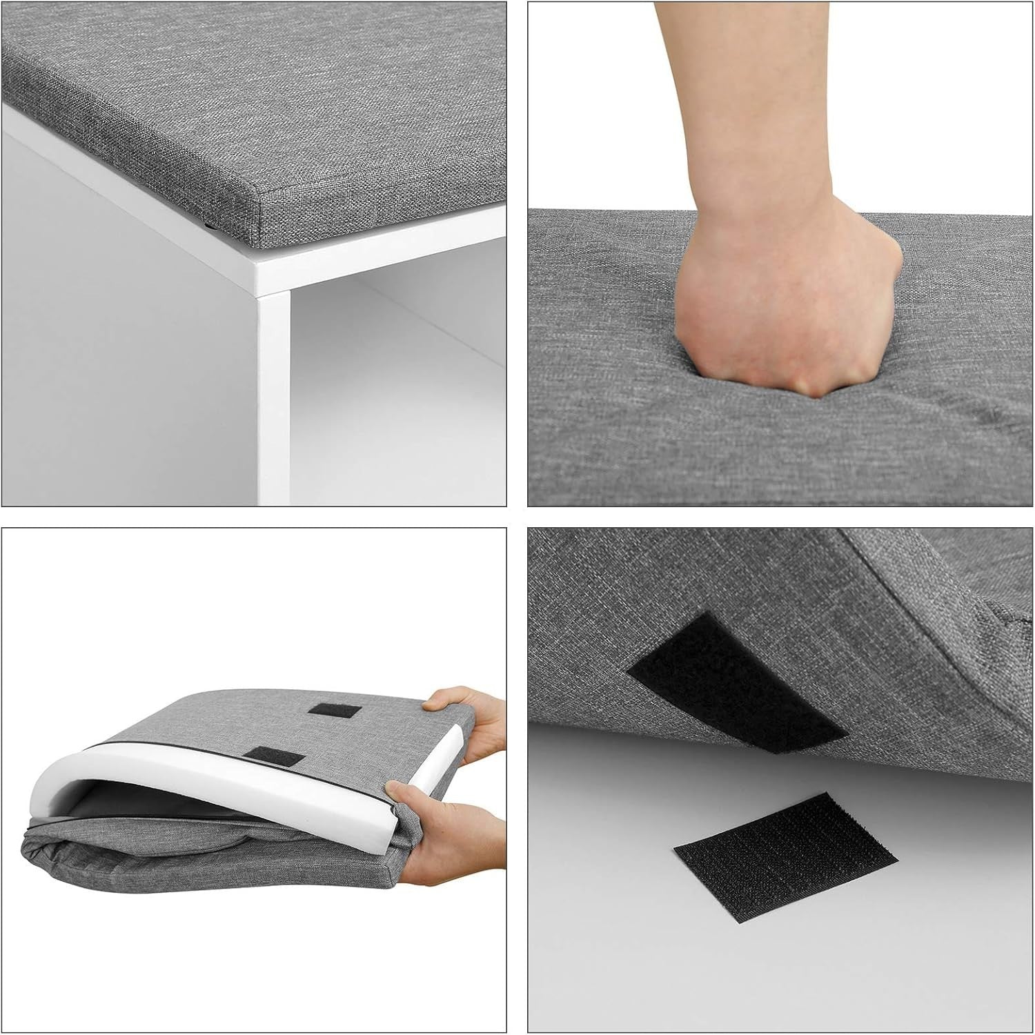 Shoe Storage Bench with Cushion, Drawer & Open Compartments White/Grey