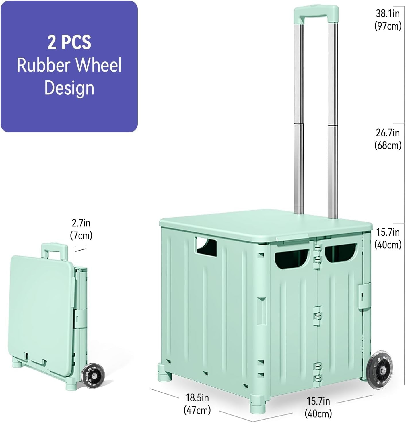 65L Foldable Shopping Trolley with Wheels & Lid Portable Utility Cart