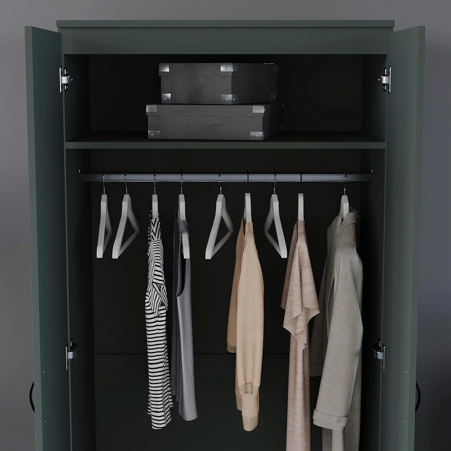 Double Door Bedroom Wardrobe with Hanging Rail & Top Shelf Storage