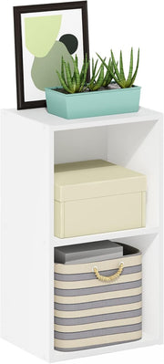 2Tier White Wooden Bookcase Small Storage Shelf Compact Organizer Open Bookshelf