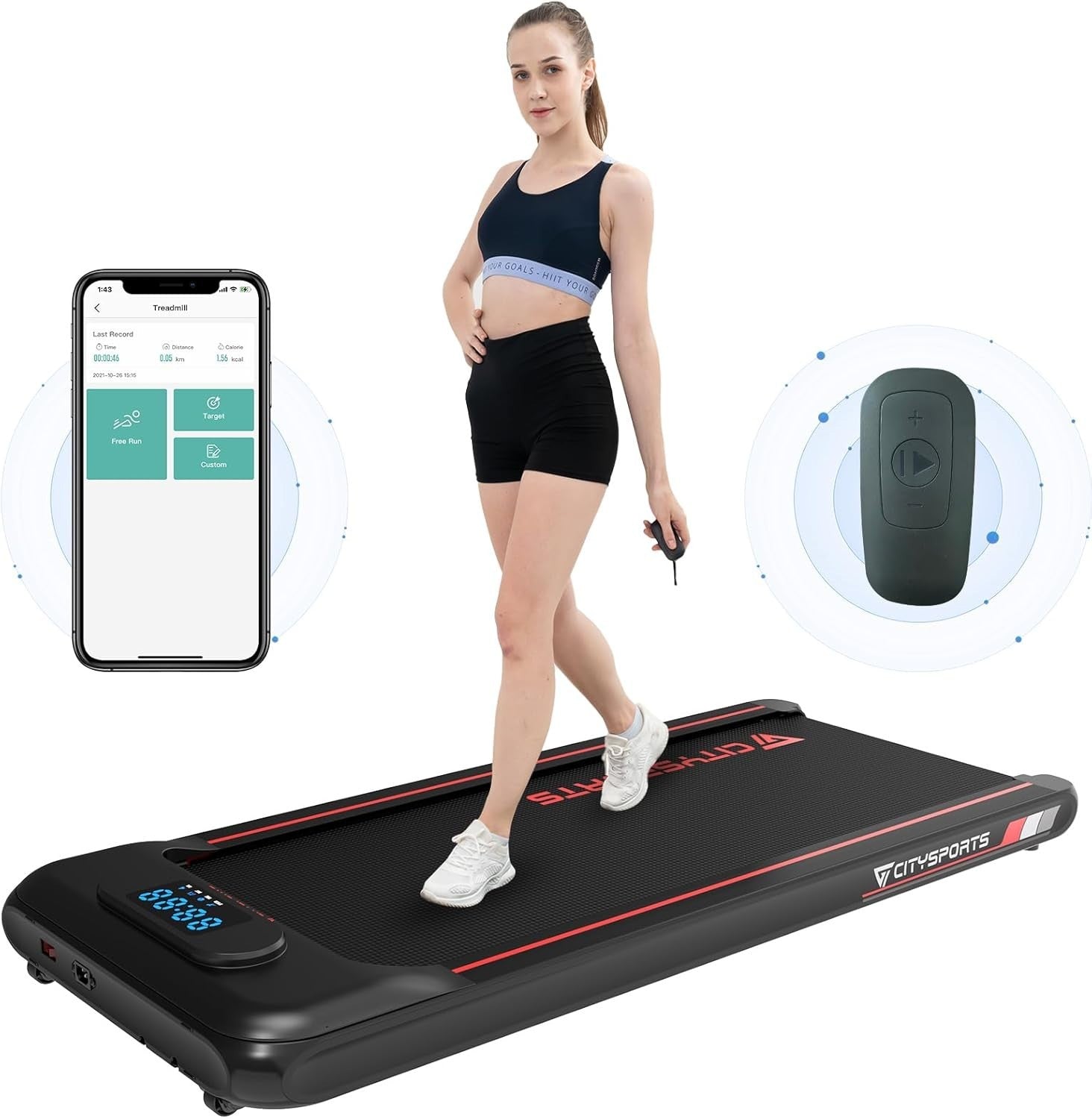 Under Desk Walking Pad 1–6km/h Quiet Portable Treadmill w/ LED Display (Red)