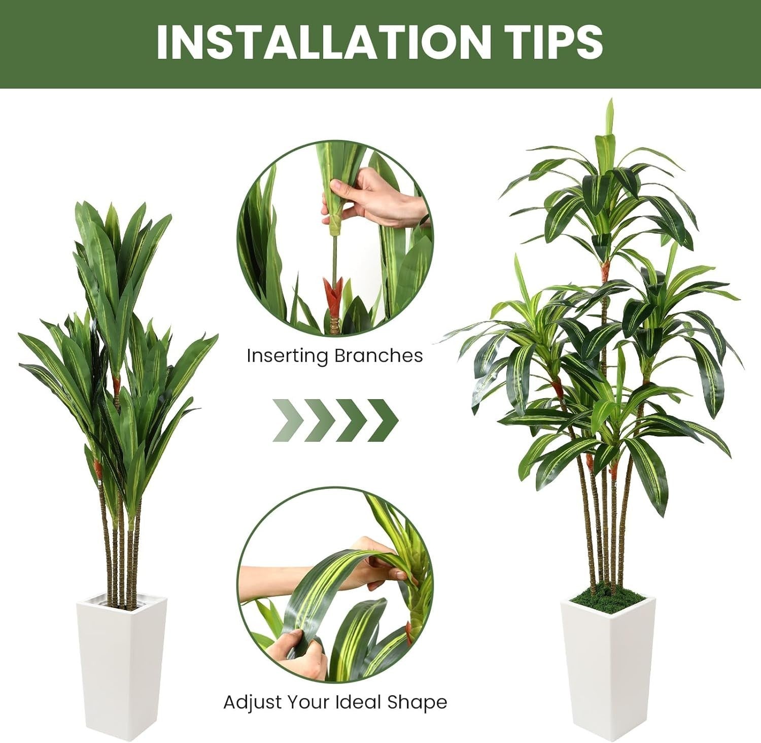 6FT Artificial Dracaena Tree with Tall White Pot Faux Indoor Outdoor Home Decor