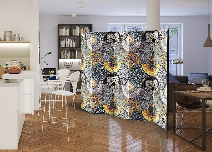 Vibrant Mandala 5-Panel Folding Screen 225×172cm | Artistic Room Divider Decor