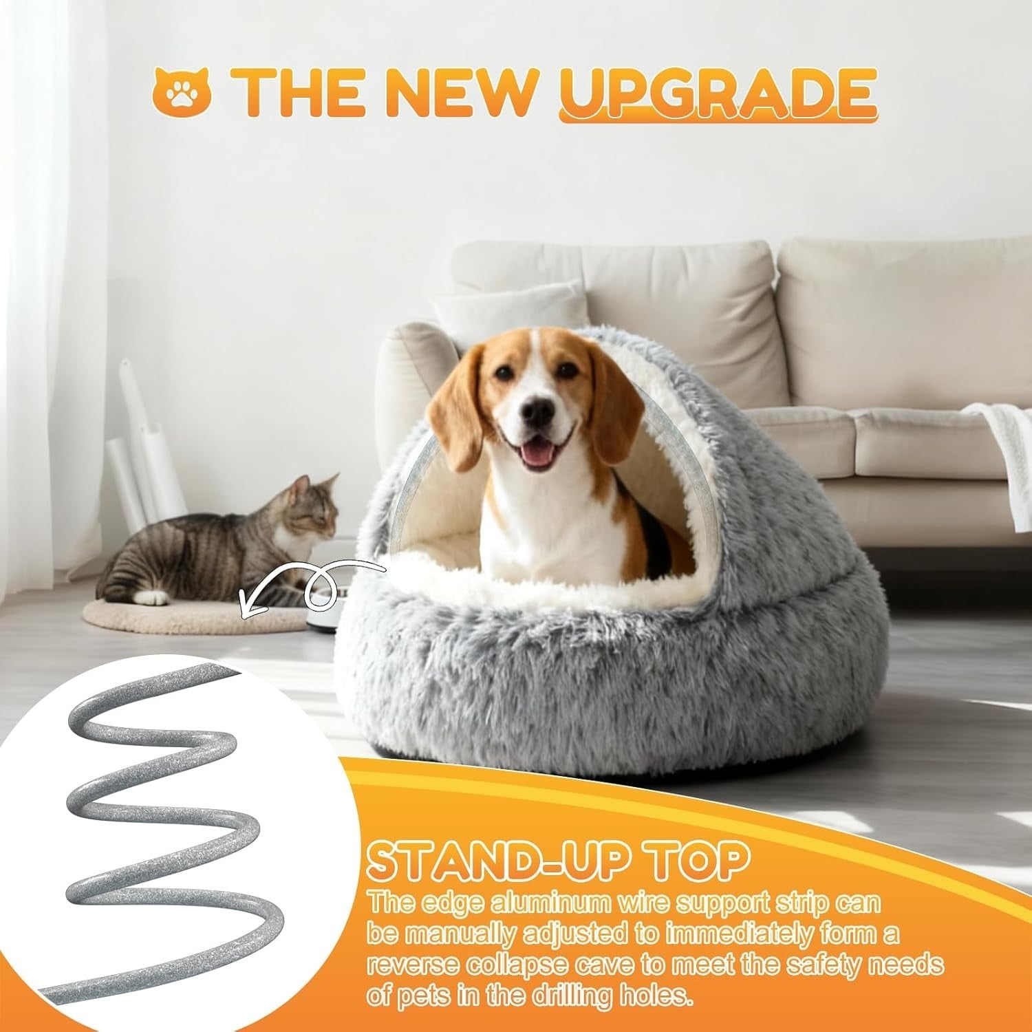Large Calming Dog Cave Bed 80cm Hooded Washable Anti Anxiety