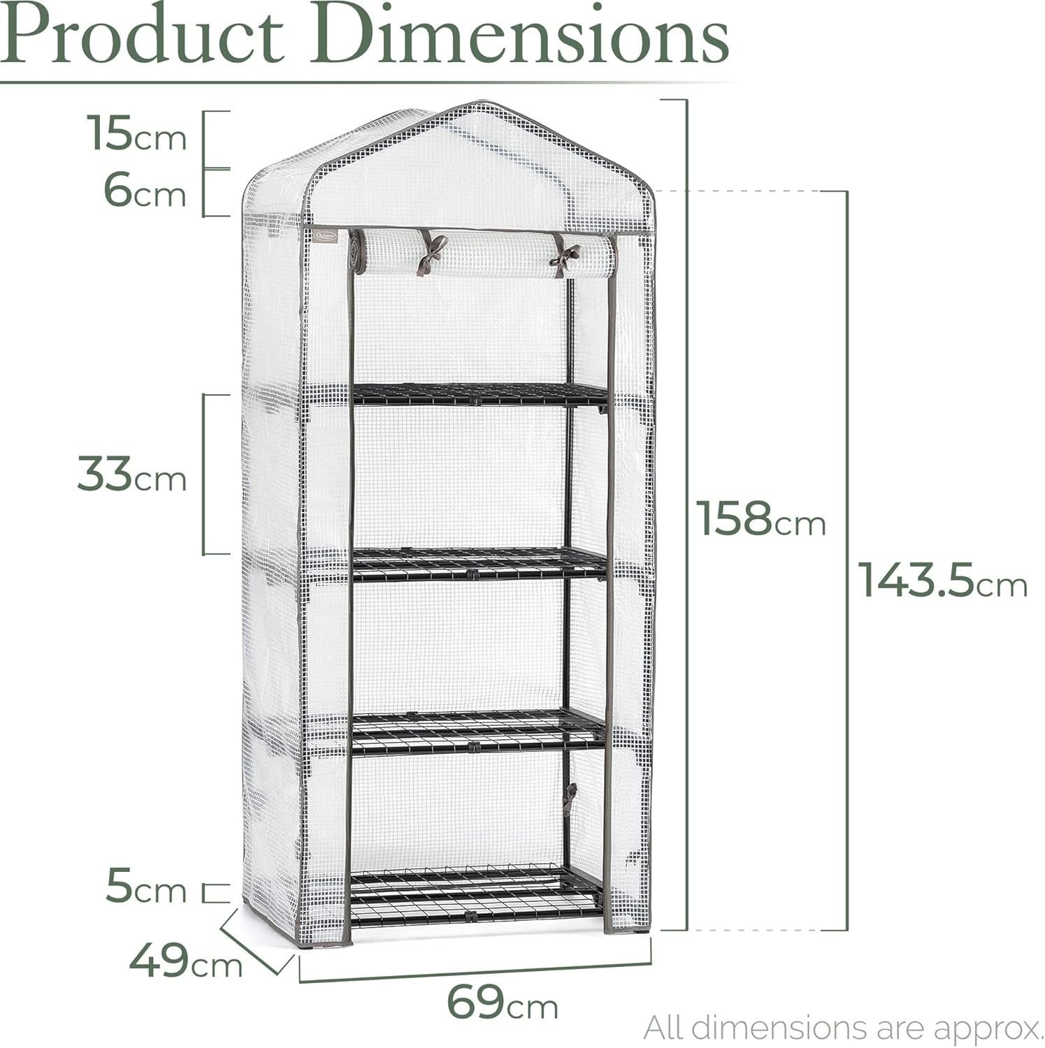 4 Tier Mini Greenhouse Reinforced Shelves Portable Garden Grow House 5ft x 2ft