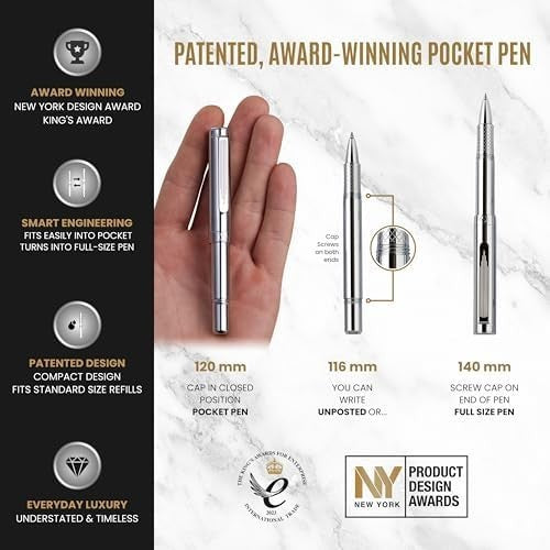 EDC Silver Rollerball Pen Silver Chrome Medium Pocket Pen Model