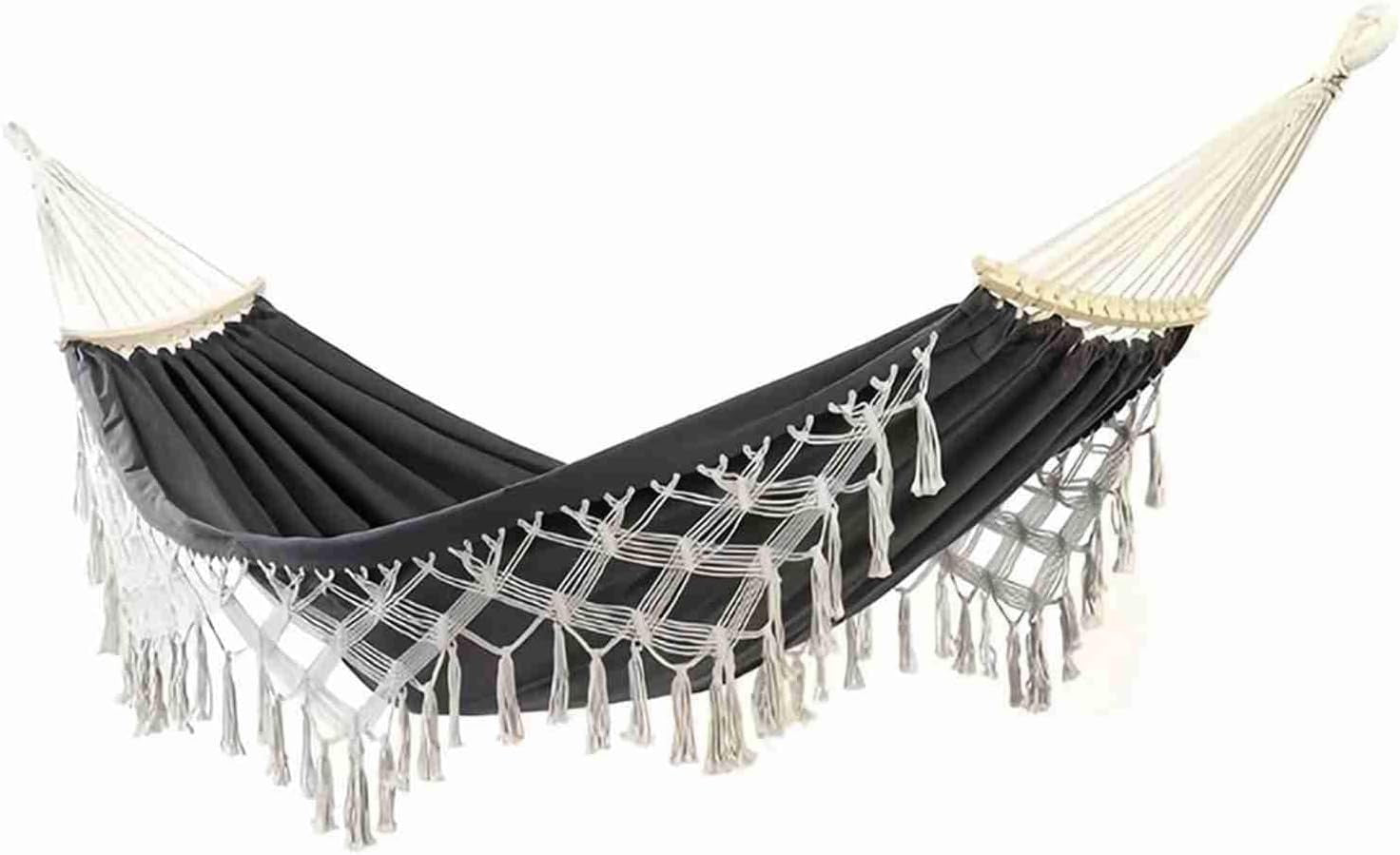 Luxury Black Canvas Hammock with Wooden Bar – Anti-Roll, Foldable & Portable