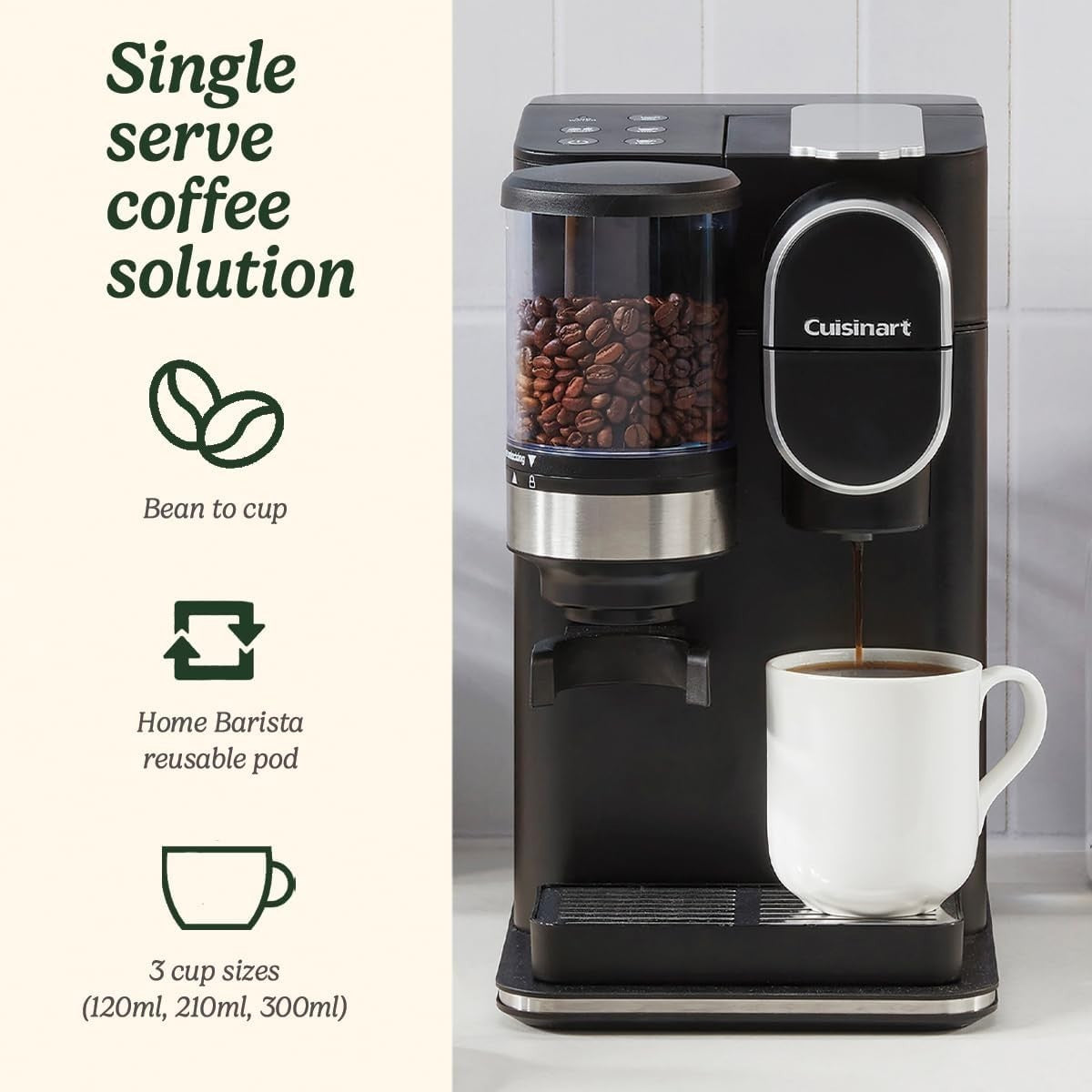 Bean to Cup Coffee Maker Grind & Brew Single Serve 1.35L Burr Grinder Filter