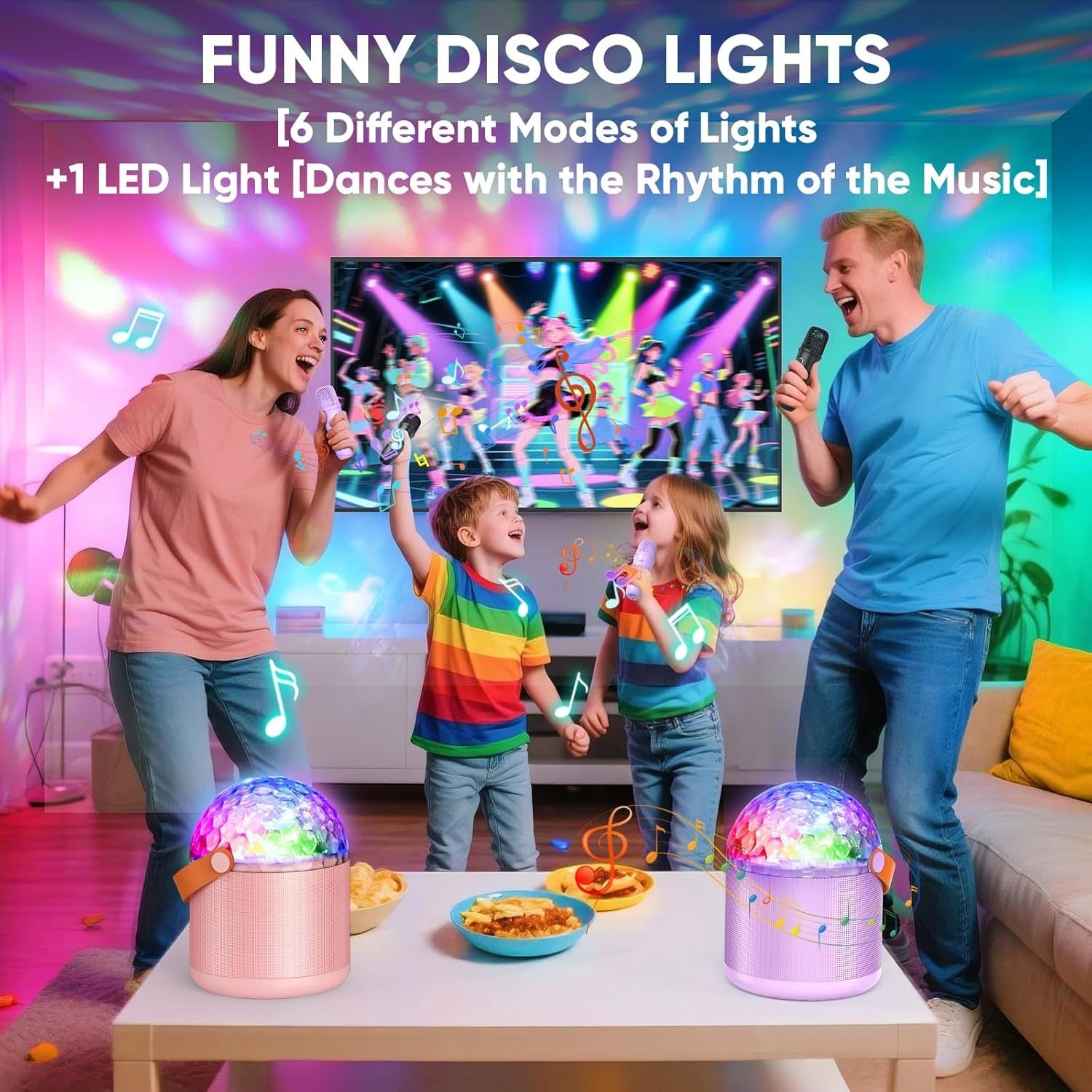 Girls Karaoke Machine with 2 Mics LED Party Speaker Gift