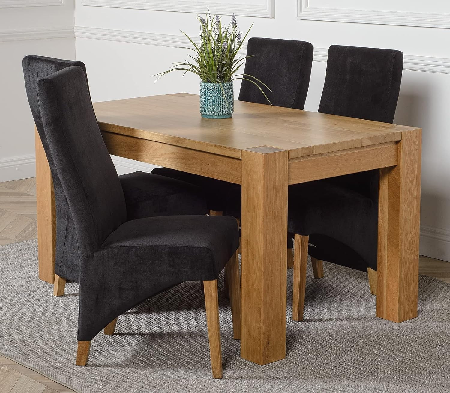 Solid Oak Dining Table Set 4 Dark Grey Chairs 150x85cm Modern Kitchen