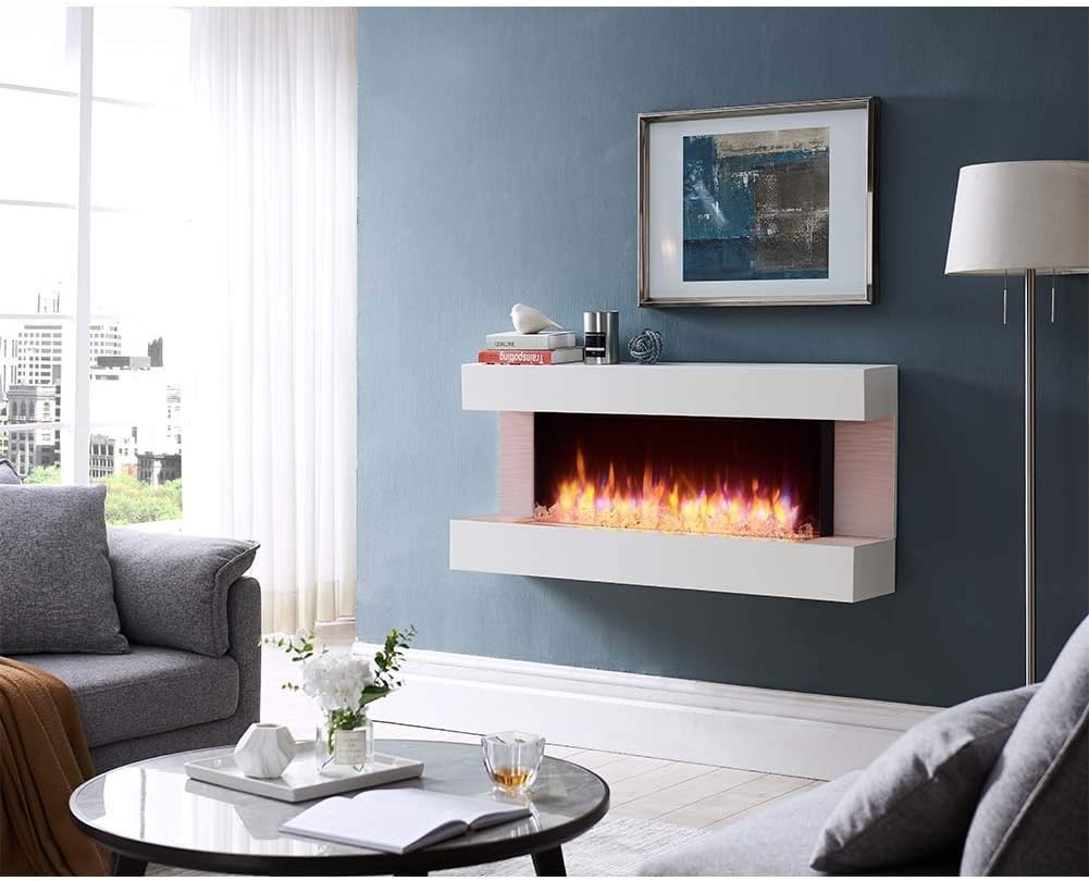50” Wall Mounted Electric Fireplace Heater LED Flame White Remote