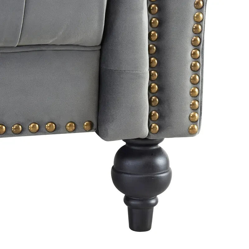 Chesterfield 3 Seater Sofa Grey Velvet | Tufted Scroll Arm Couch UK