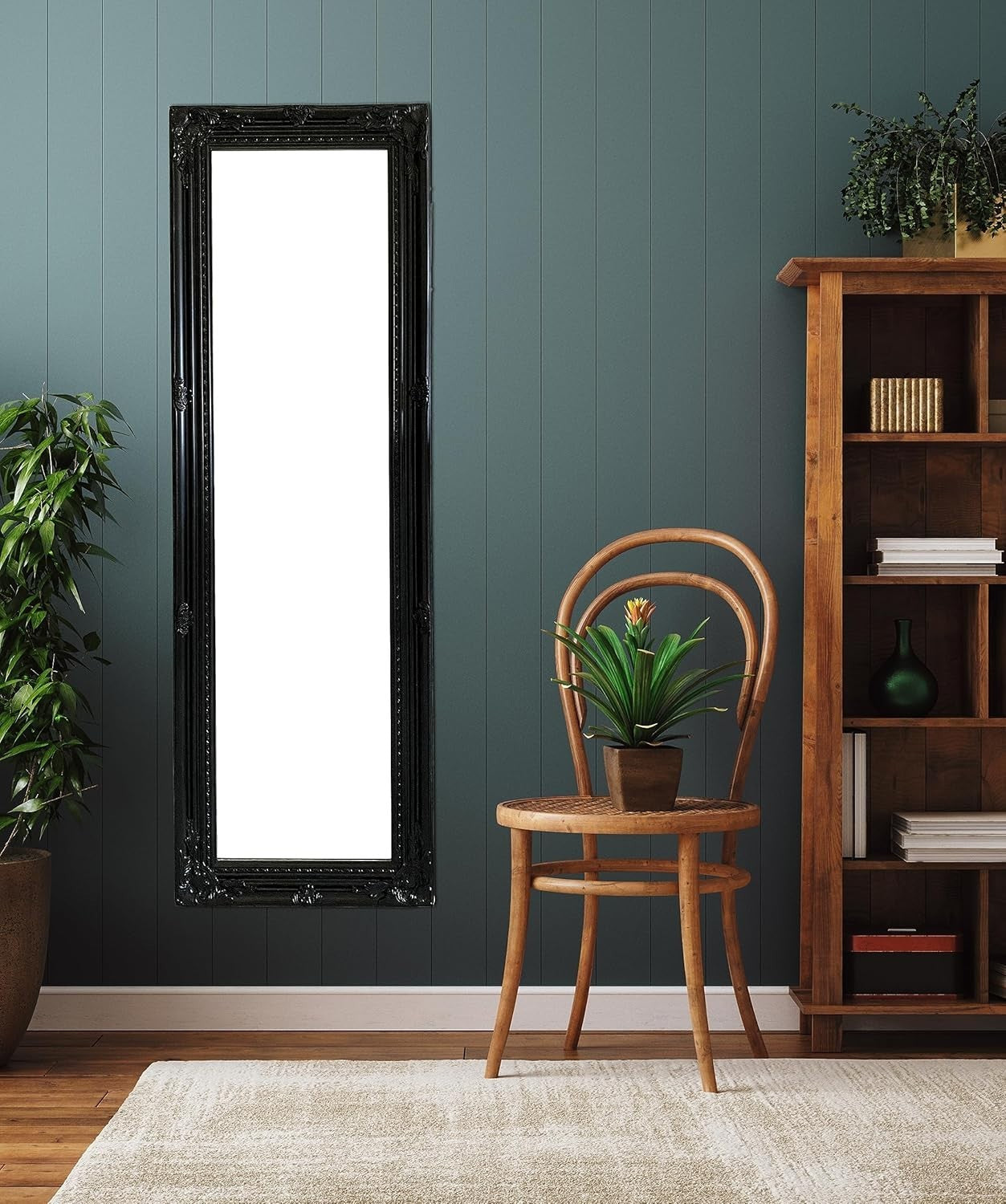 Black Ornate Full-Length Dressing Wall Mirror 142x47cm Antique Style