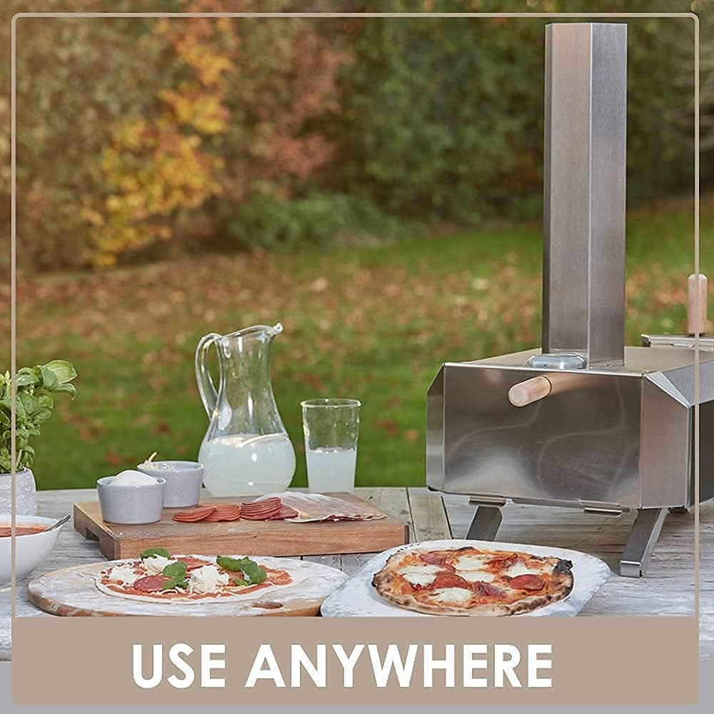 Outdoor Wood Fired Pizza Oven | Stainless Steel Portable BBQ Oven w/ Thermometer