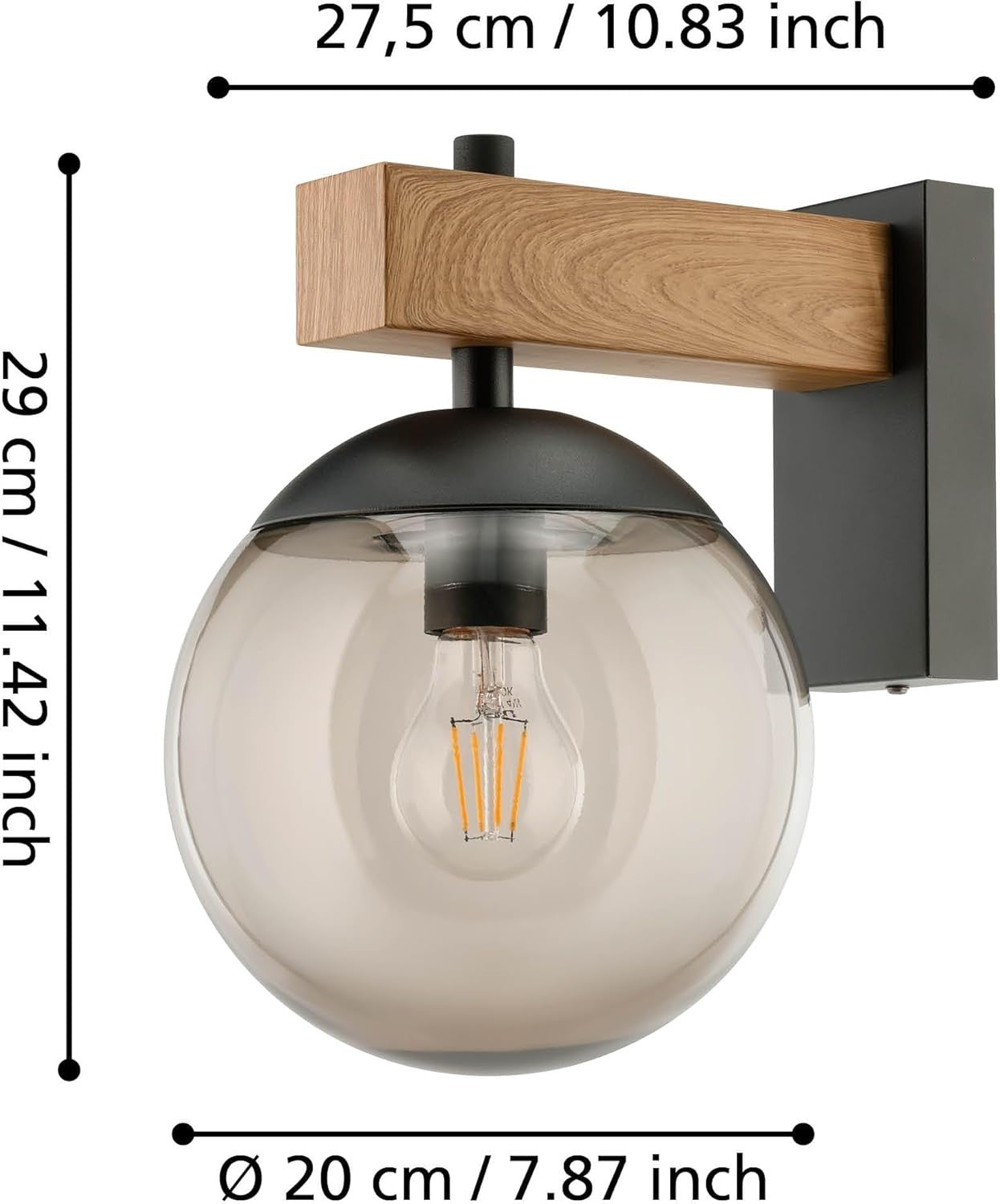 Outdoor Wall Light IP44 Black Wood Look | E27 Globe Porch Garden Lamp
