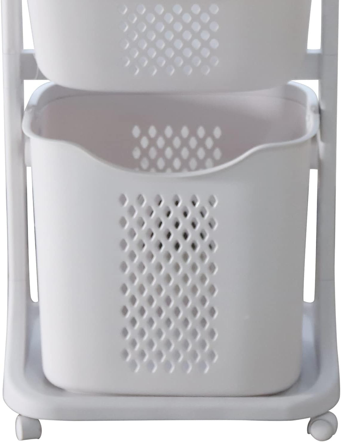 4 Tier Rolling Laundry Basket Cart Clothes Storage Hamper White Wheels