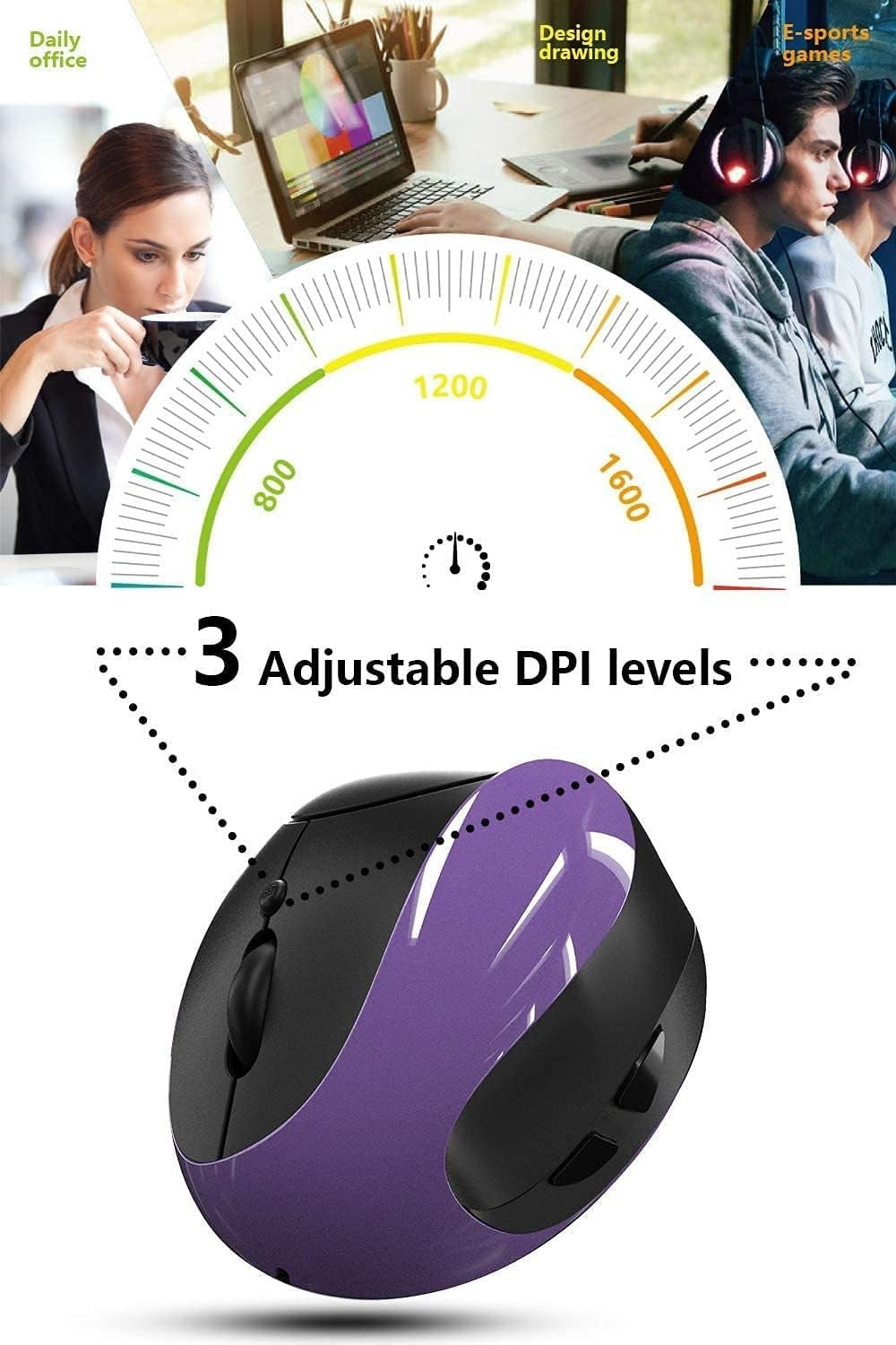 Rechargeable Vertical Ergonomic Mouse Wireless 1600 DPI Comfort
