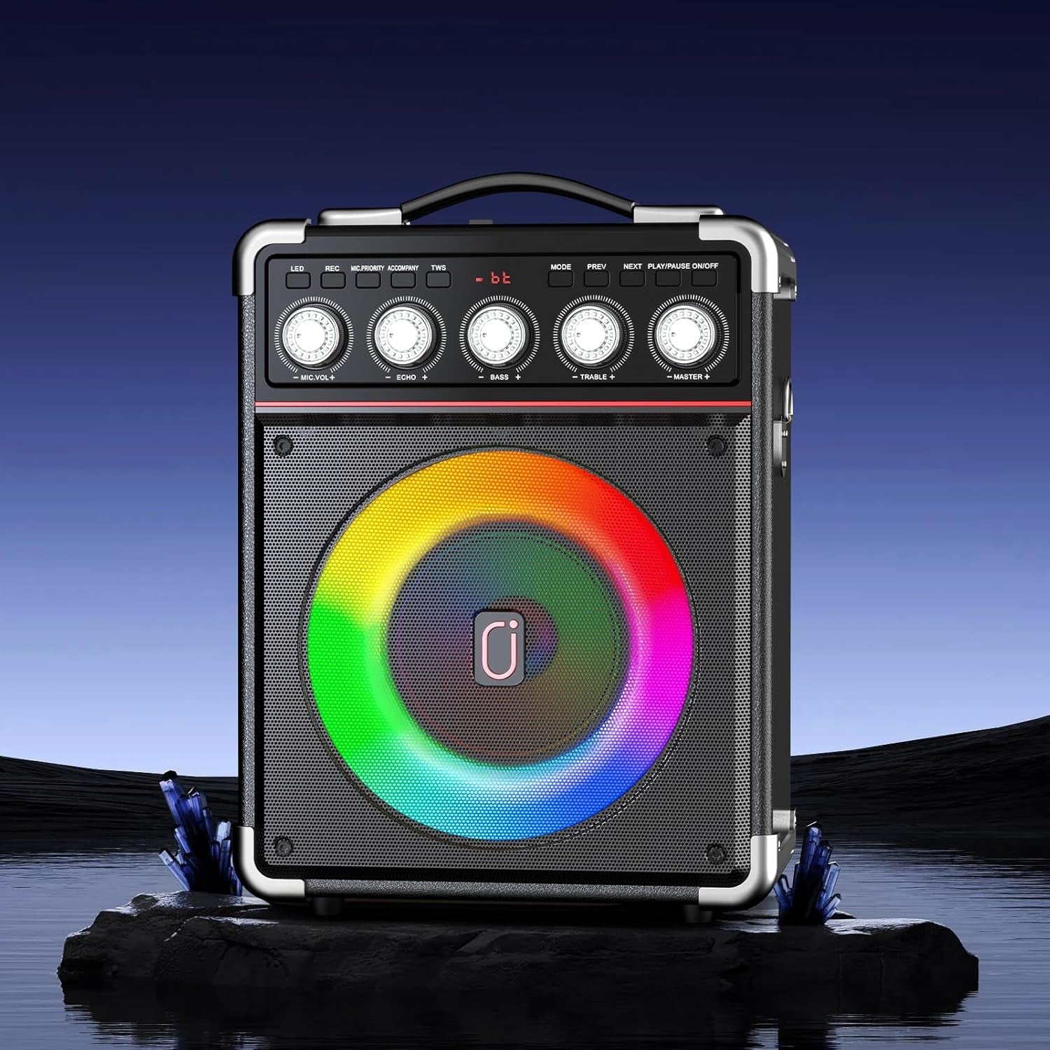 Bluetooth 5.3 Karaoke Machine with 2 Wireless Mics RGB PA