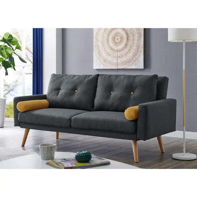 3 Seater Fabric Sofa Bed Charcoal | Clic Clac Guest Sleeper with Bolsters