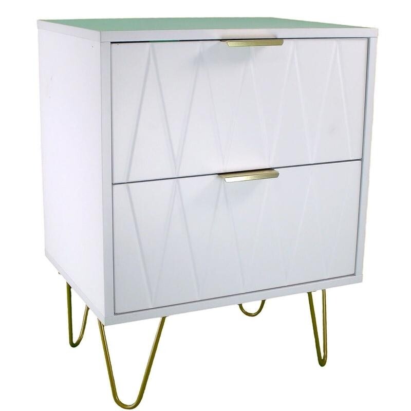 Modern White 2 Drawer Bedside Table with Gold Legs – Bedroom Side Cabinet