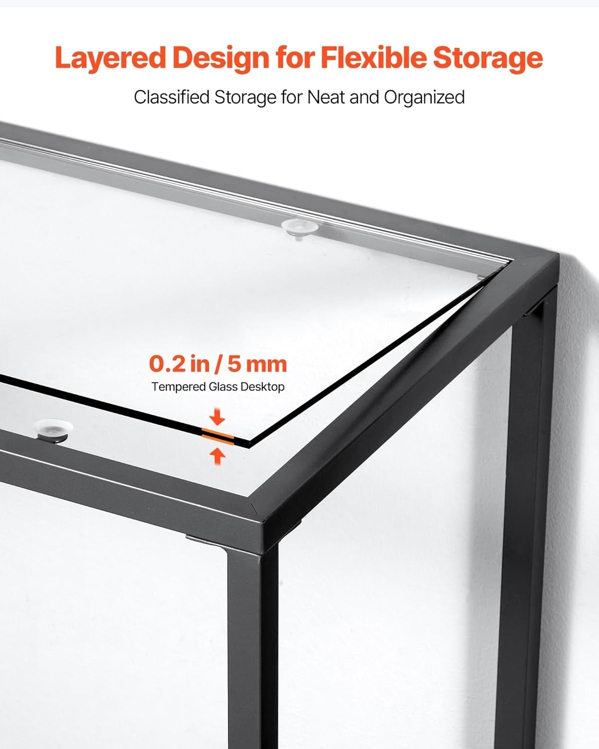 Modern Tempered Glass Console Table with 2-Tier Storage & Anti-Tip