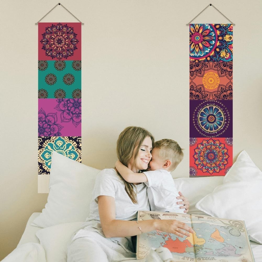 Boho Mandala Wall Hanging 2pcs 45.7x13in Vertical Tapestry Decor