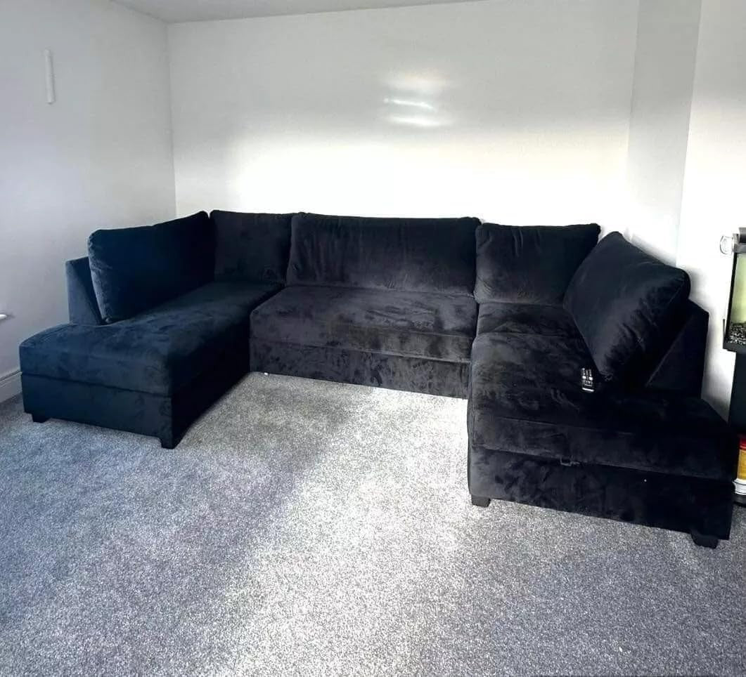 U Shaped 5 Seater Sofa High Back Plush Velvet Corner Couch Cinema Lounge